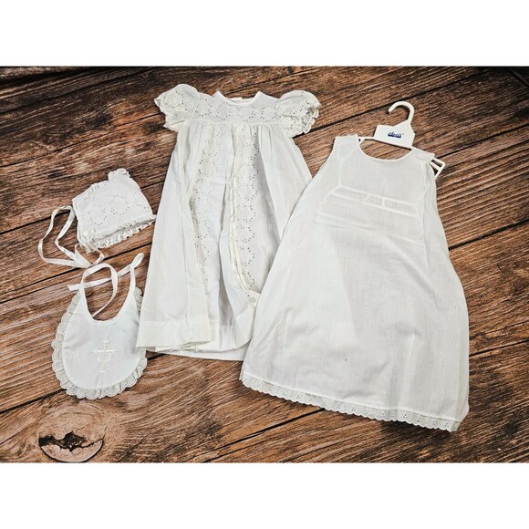 VTG Alexis Baby Girl 6 Months 13-16 lbs Christening Gown Dress Set White Eyelet - Picture 1 of 12